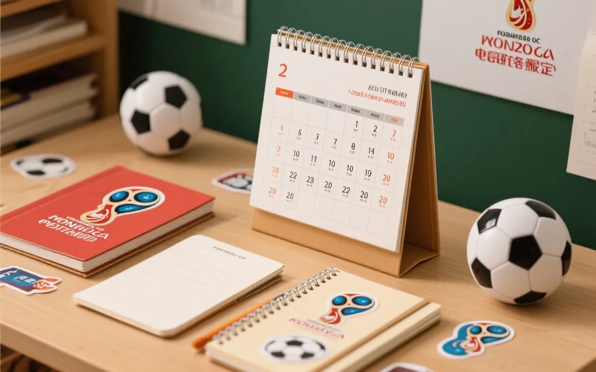以日历为背景的世界杯筹备行动计划草图，标注了内容和电商节点